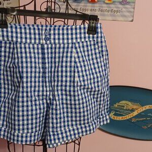 Blue and White Gingham Plaid Shorts Unique Vintage NWT Size 6-8